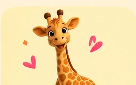 Gerry the giraffe surrounded by hearts