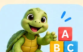 Toby the turtle stacking ABC blocks