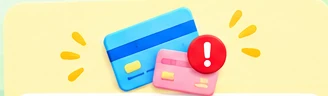Two payment cards with a warning symbol